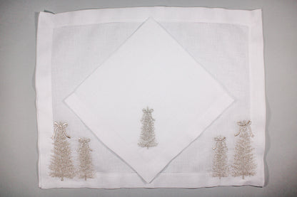 JGO DE 4 INDIVIDUALES Y 4 SERVILLETAS ARBOL MOÑO PLATEADO.