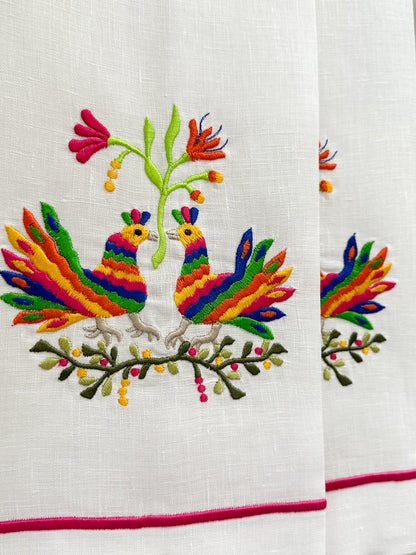 Par de toallas de mano Tenango rosa