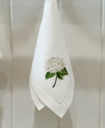 Servilleta de lino con bordado hortensia