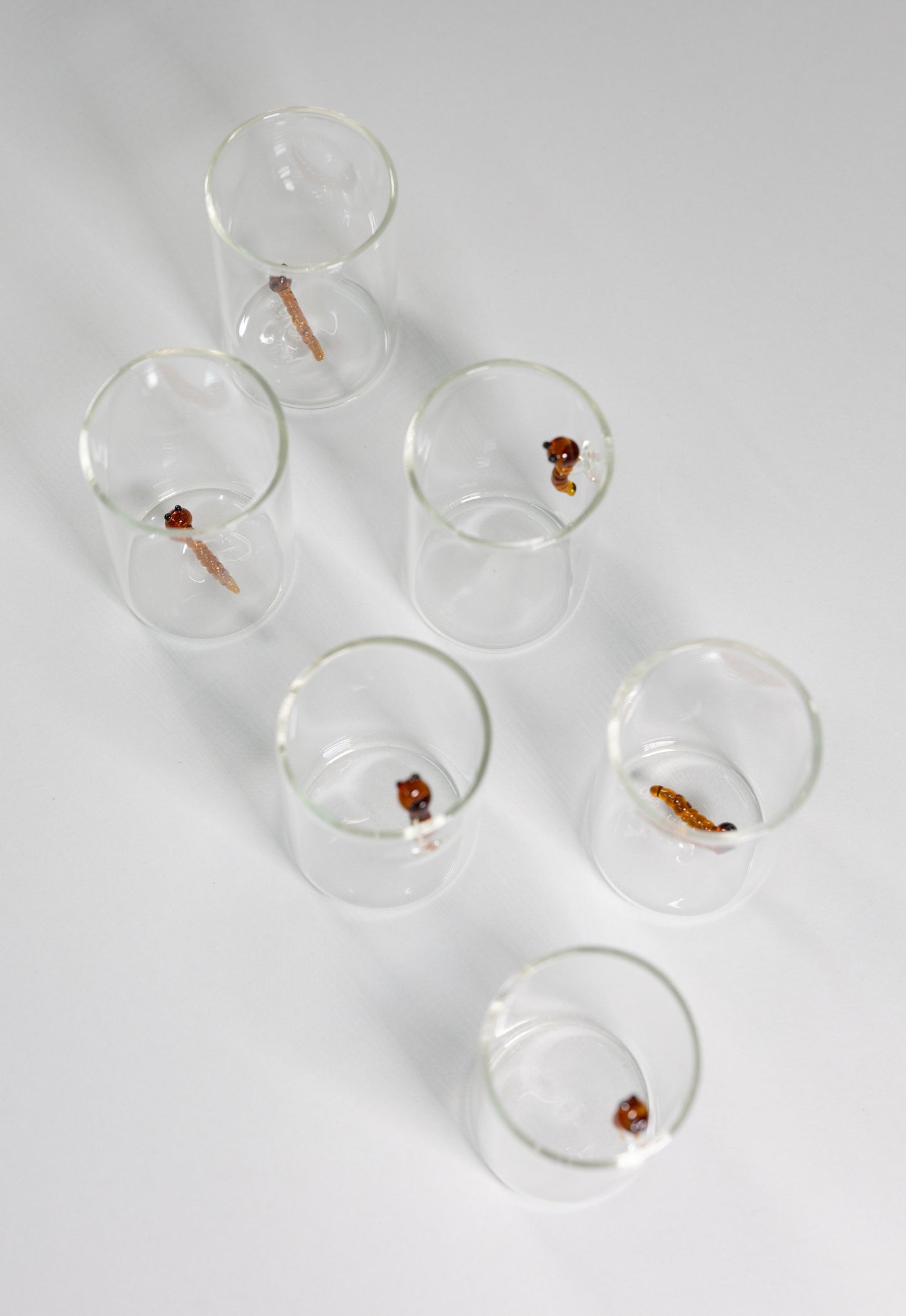 Set de 6 vasos Tequileros de cristal con detalle de Gusano