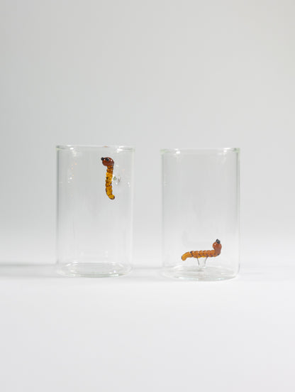 Set de 6 vasos Tequileros de cristal con detalle de Gusano