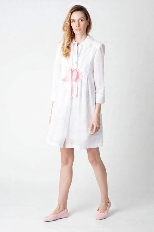 Bata Josefa blanca con lazo Rosa
