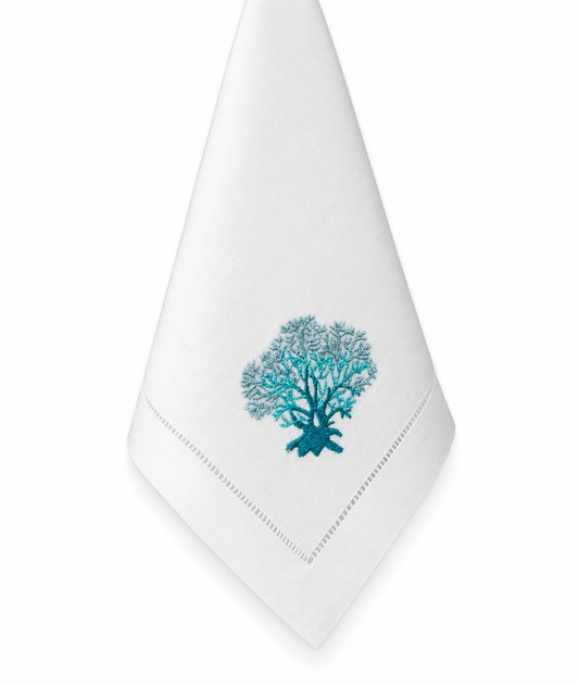 Servilleta de lino con bordado coral