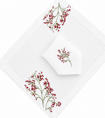 Juego de 4 Individuales con Servilleta l Florecitas rojas