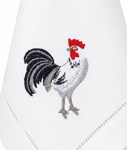 Servilleta de lino con bordado gallo