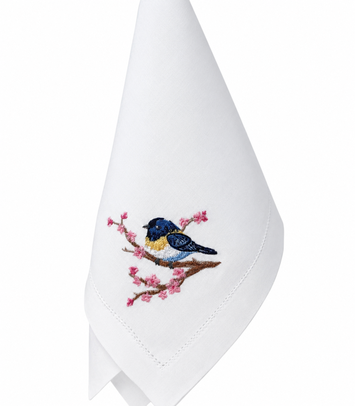 Servilleta de lino con bordado pájaro