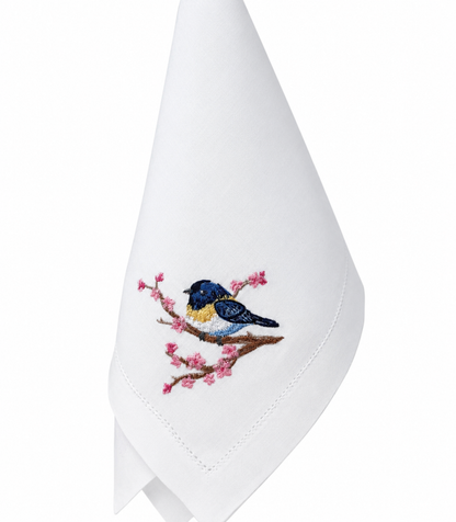 Servilleta de lino con bordado pájaro