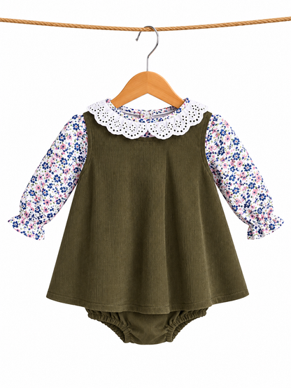 Vestido de pana con blusa floreada l Color Verde
