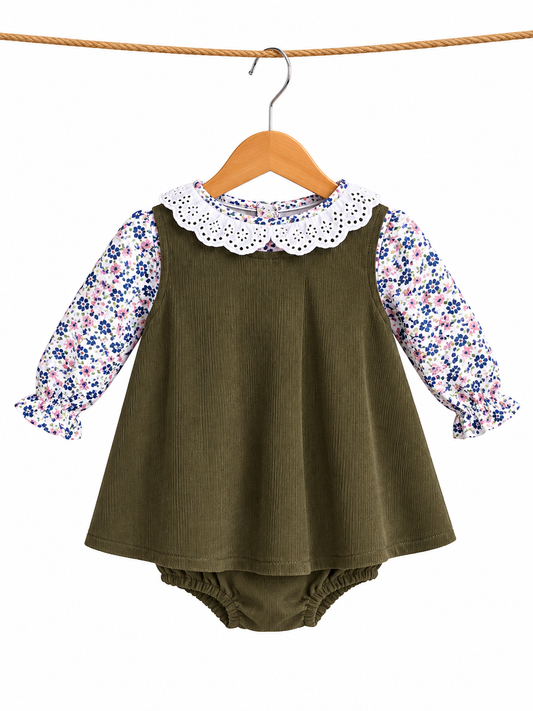Vestido de pana con blusa floreada l Color Verde