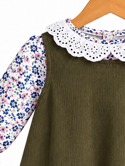 Vestido de pana con blusa floreada l Color Verde