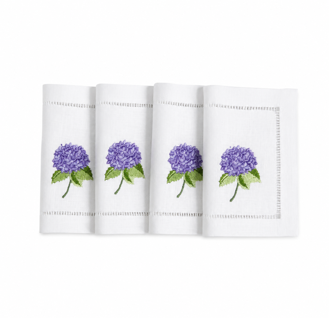 Juego de servilletas cocktail rectangulares Hortensia morada.