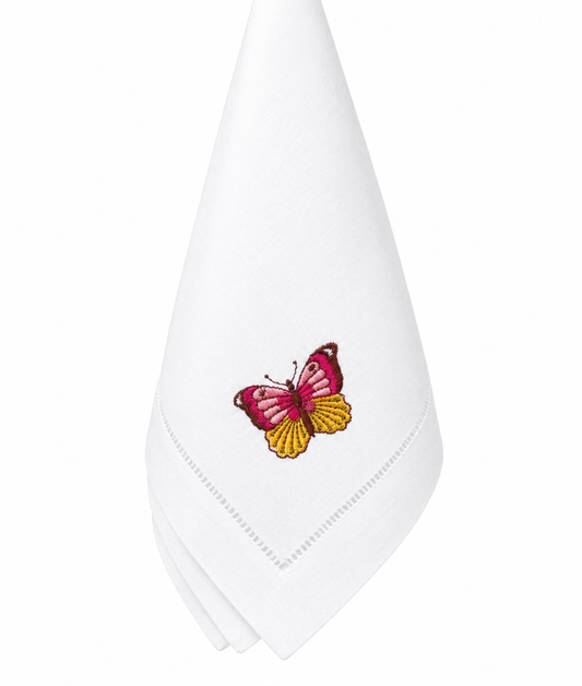 Servilleta de lino con bordado mariposa