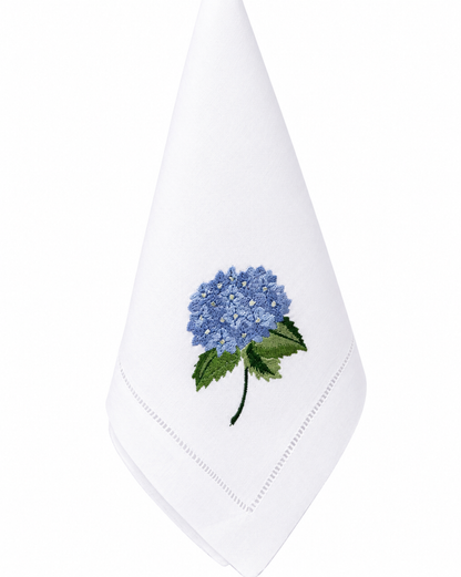 Servilleta de lino con bordado hortensia