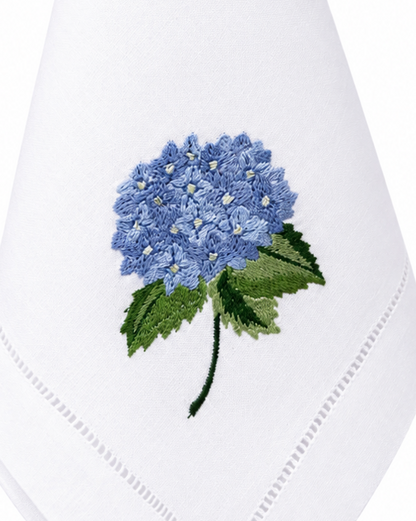 Servilleta de lino con bordado hortensia