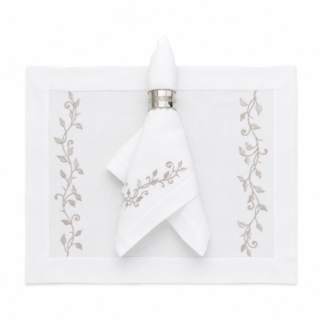 Juego de 4 Individuales con Servilleta l Guía floral beige
