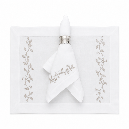 Juego de 4 Individuales con Servilleta l Guía floral beige