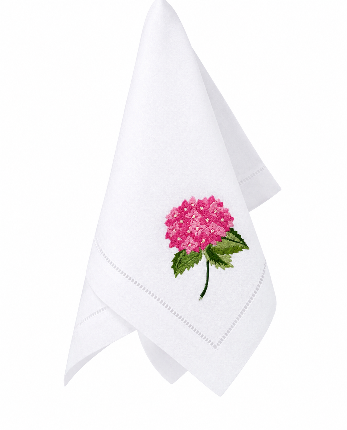 Servilleta de lino con bordado hortensia