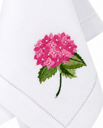 Servilleta de lino con bordado hortensia