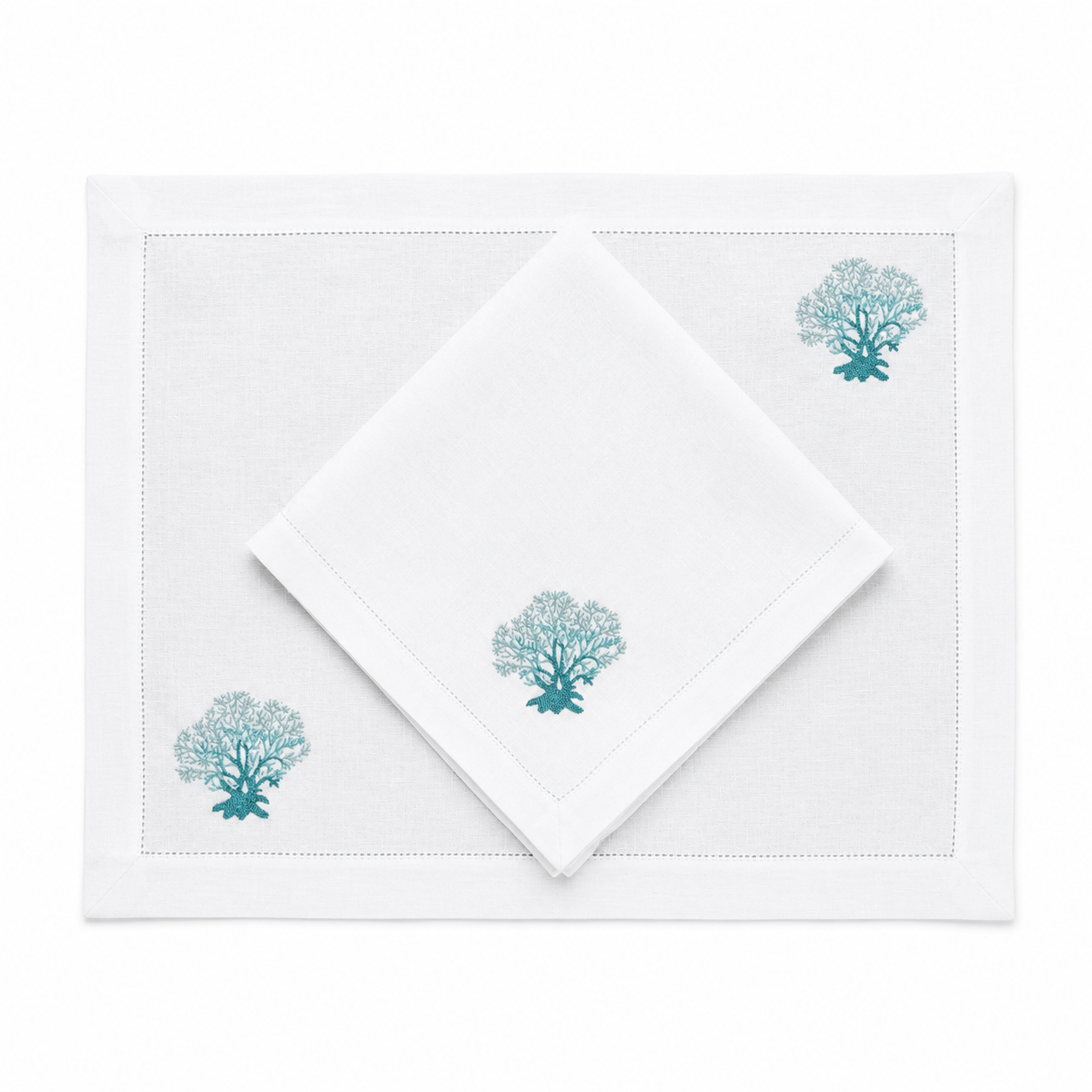 Juego de 4 Individuales con Servilleta l Coral color Aqua