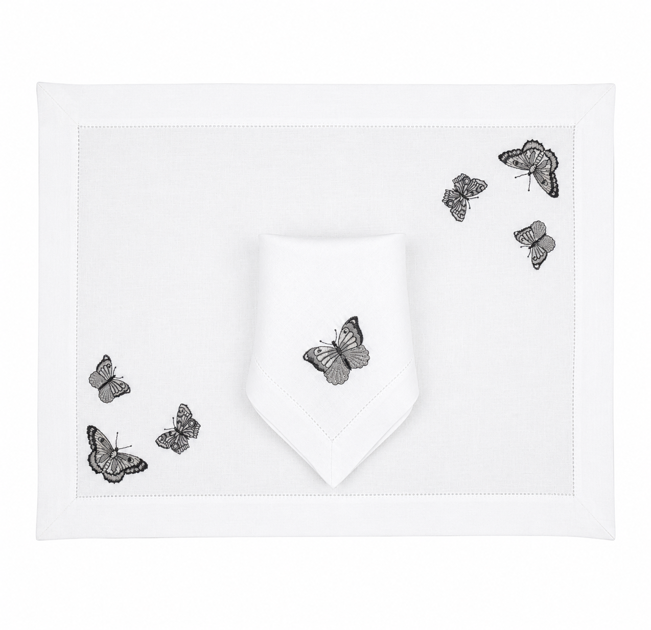Juego de 4 Individuales con Servilleta l Mariposas Grises