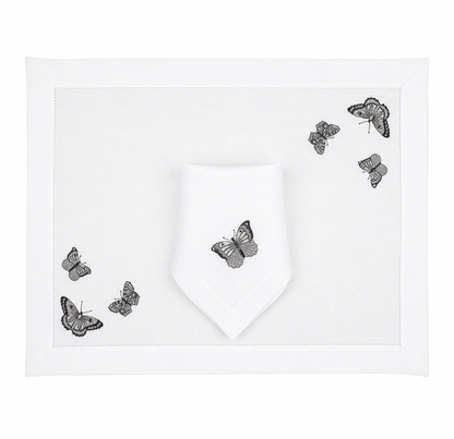 Juego de 4 Individuales con Servilleta l Mariposas Grises