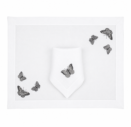 Juego de 4 Individuales con Servilleta l Mariposas Grises