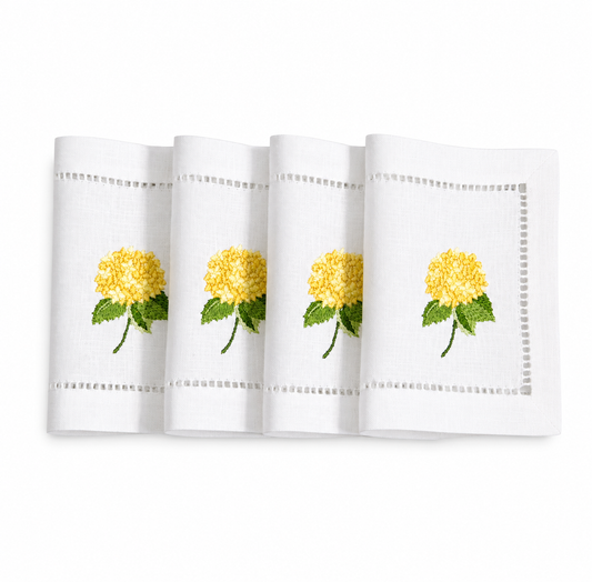 Juego de servilletas cocktail rectangulares Hortensia Amarilla