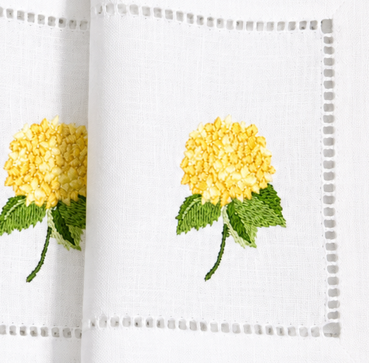 Juego de servilletas cocktail rectangulares Hortensia Amarilla