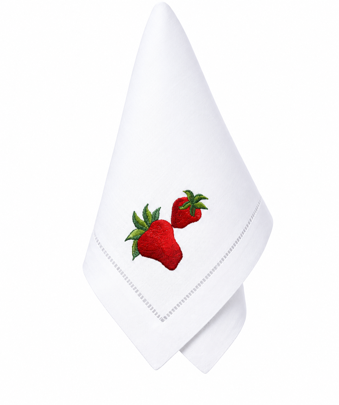 Servilleta de lino con bordado de fresa.