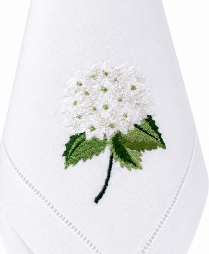 Servilleta de lino con bordado hortensia