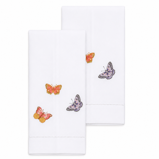 Par de toallas de lino mariposas colores