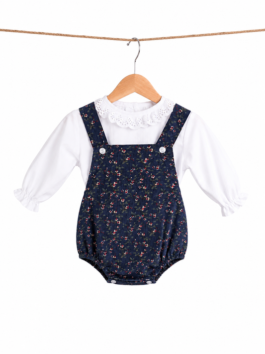 Ranita de pana floreada con blusa blanca l Color Azul Marino