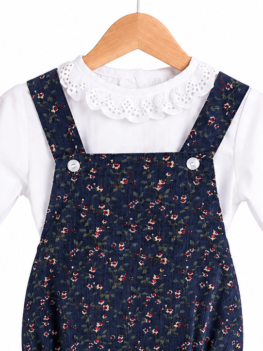 Ranita de pana floreada con blusa blanca l Color Azul Marino