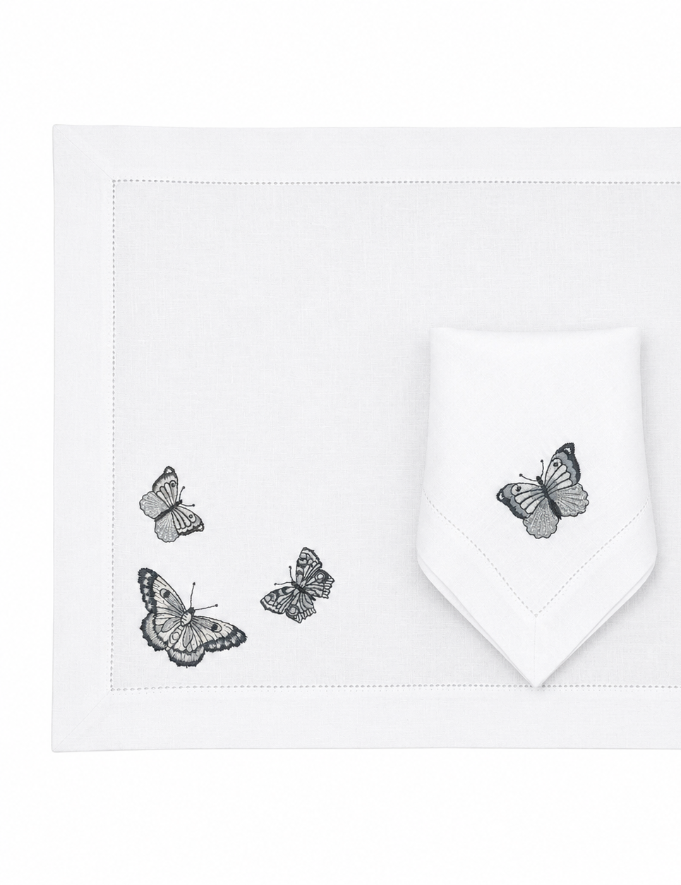 Juego de 4 Individuales con Servilleta l Mariposas Grises