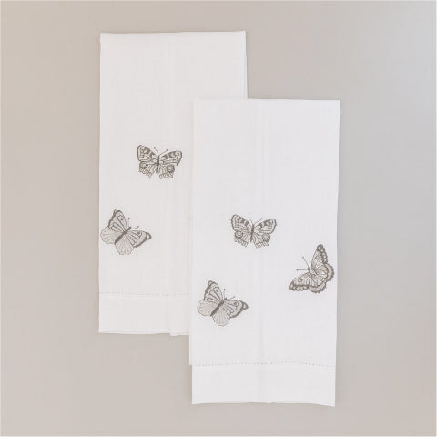 Par de toallas de mano mariposas grises