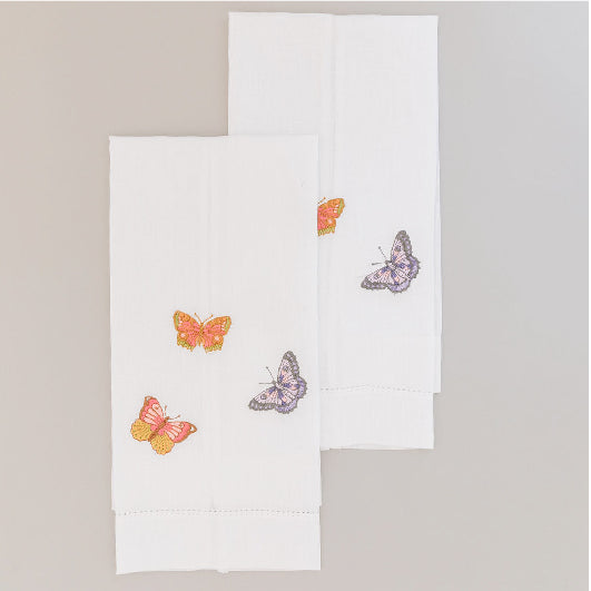 Par de toallas de lino mariposas colores