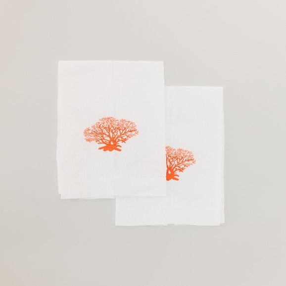 Par de toallas de lino coral naranja