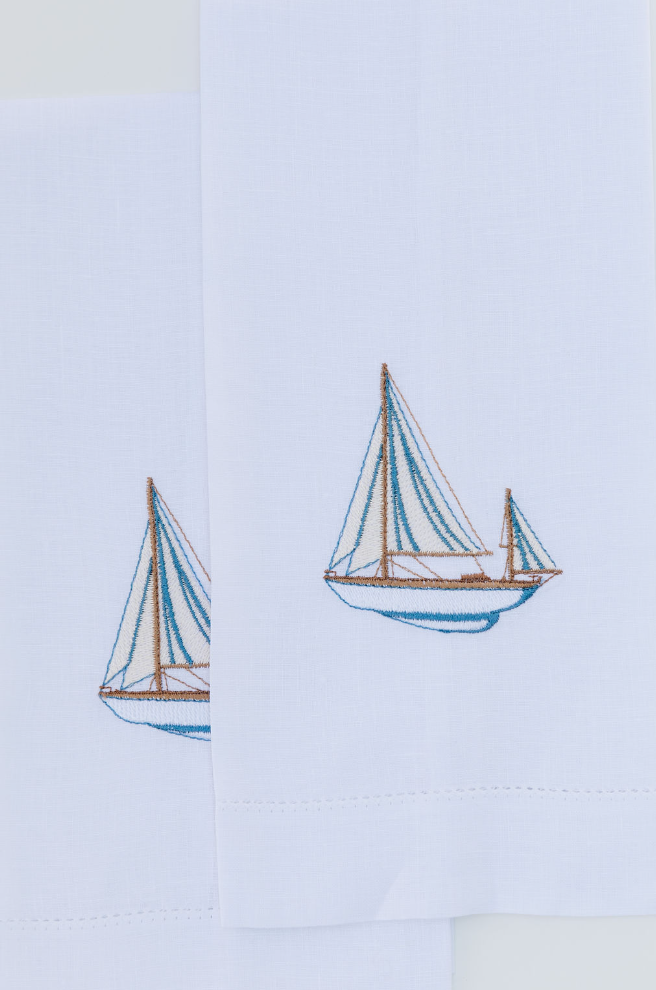 Par de toallas de lino velero azul