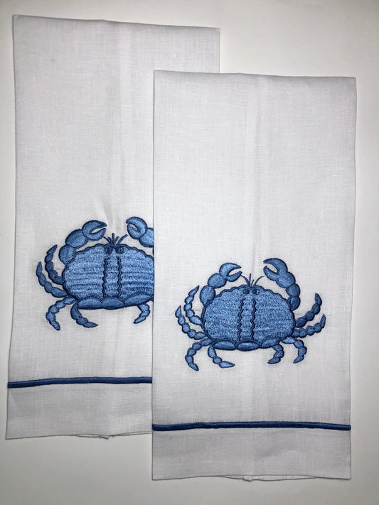 Par de toallas de mano cangrejo azul